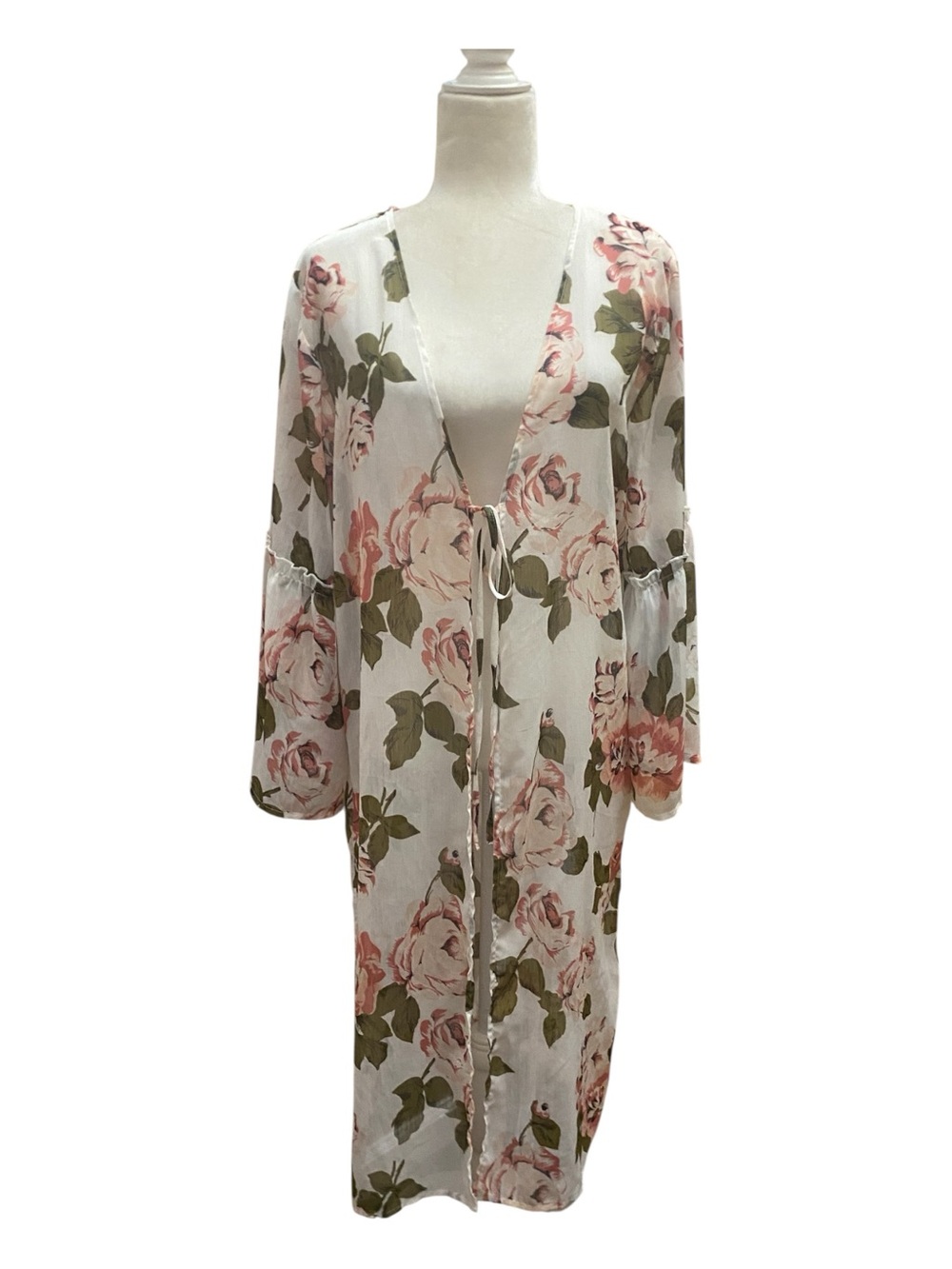 Band Of Gypsies Womens Sheer White Duster Cardigan Duster Floral Boho